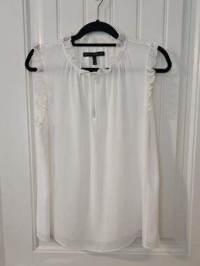 WHBM White Ruffle Trim Sleeveless Blouse
